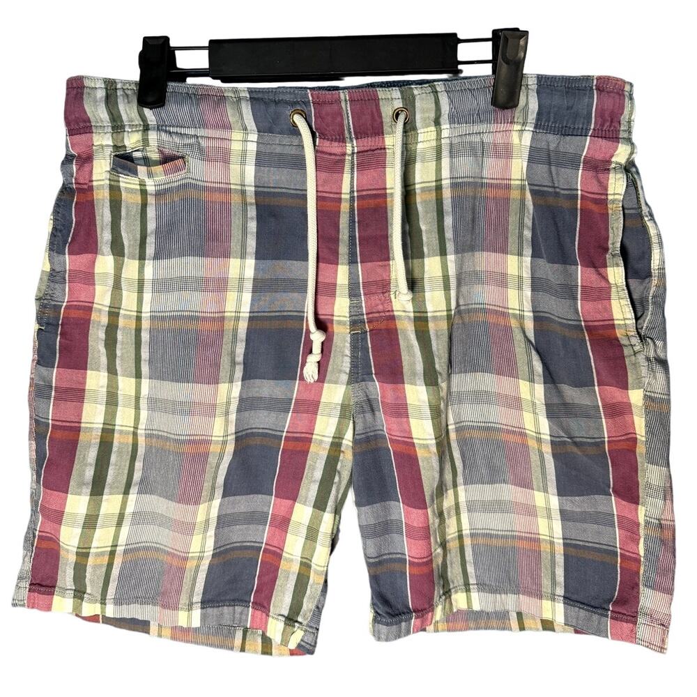 Vintage 1946 WASHED STONED & BEATEN Men's Draw String Plaid Shorts Size Large